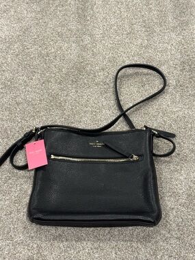 NEW kate spade Black Pebbled Leather Crossbody with Front Zip